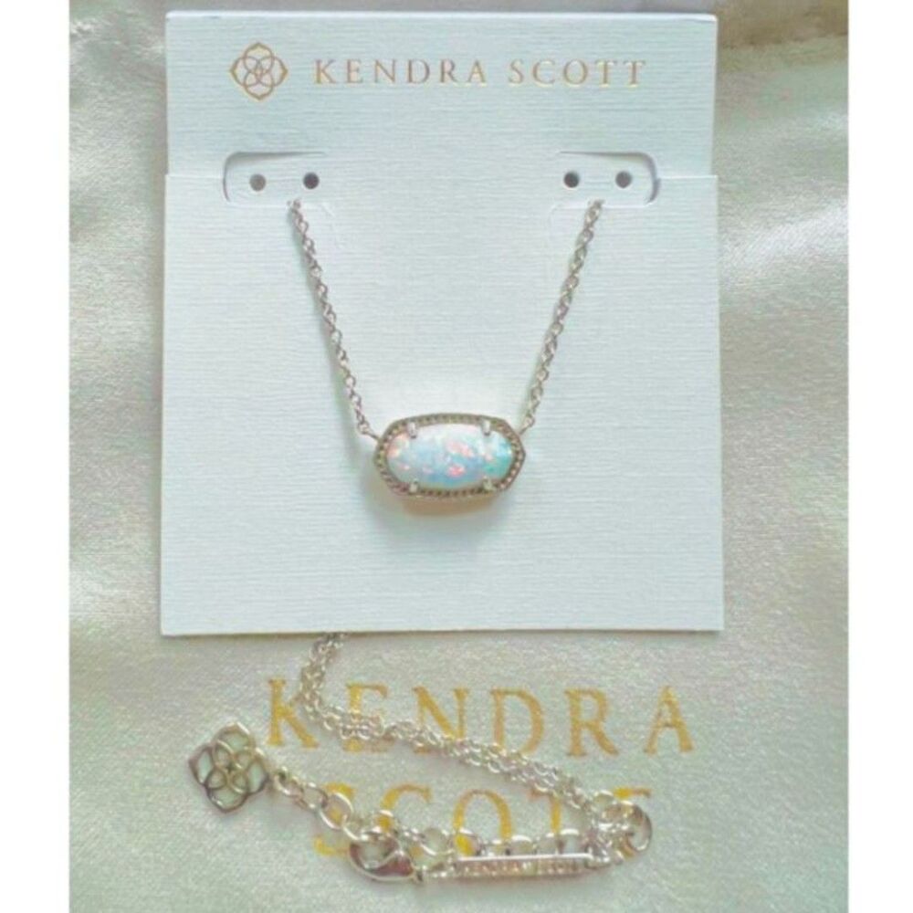 NWT Kendra Scott Elisa White Kyocera Lab Grown Opal Silver Pendant Necklace - Picture 4 of 15